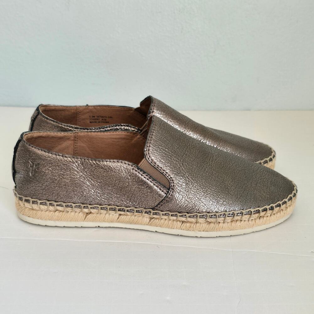 Frye Isbel Leather Espadrilles Women's 5.5M Metallic Gold Silver Summer Boho